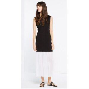 Sandro Renate Plisse Pleated Hem Sateen Midi Dress (Size 1) ORIG $470